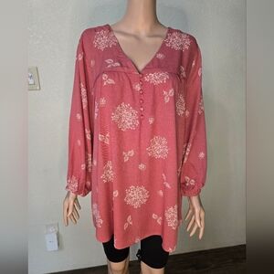 New Skies Are Blue Plus Woman 2X 2 Curvy Boho Henley Button Crepe Knit  …